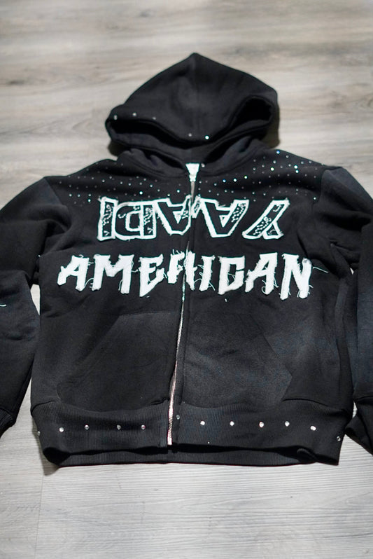 "Black Ice" Yaadi Rhinestone Hoodie
