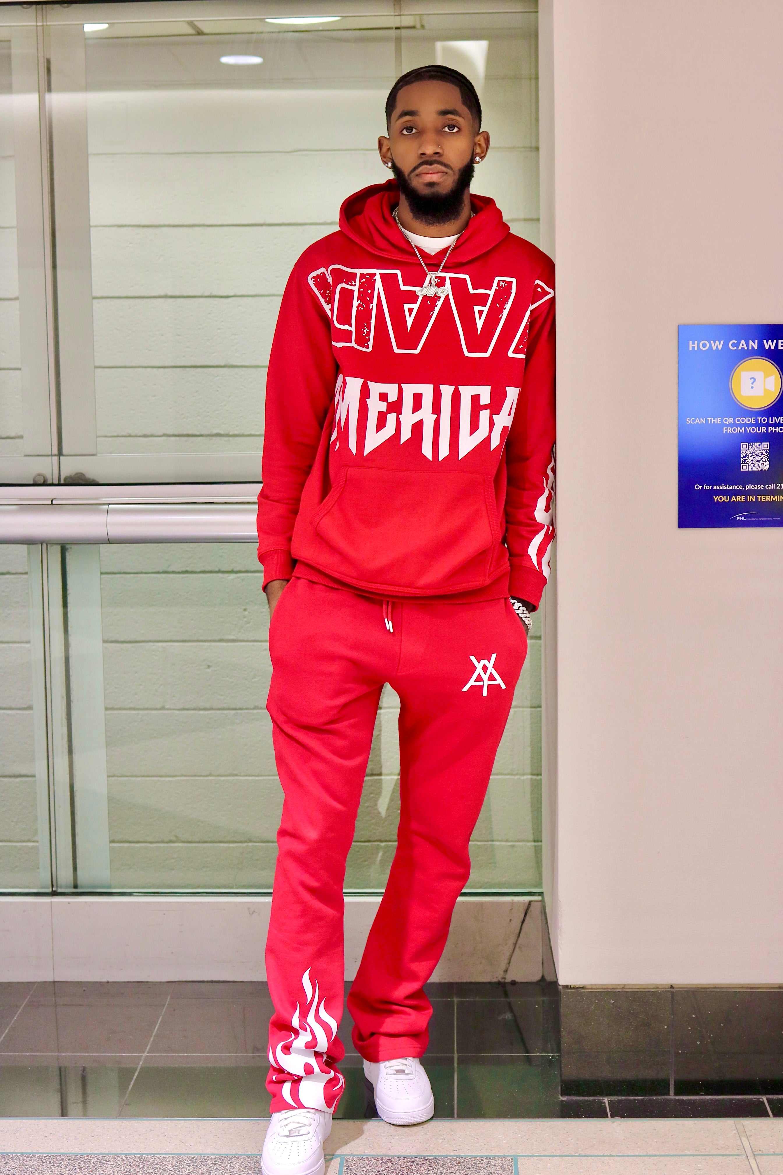 Red Flame Yaadi Set – Heavyweight Hoodie & Flare Sweatpants